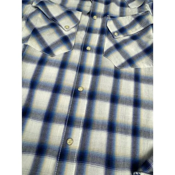 Ben Sherman Mens S Checkered Long Sleeve Shirt Western Cowboy Blue White NWT - Picture 6 of 14